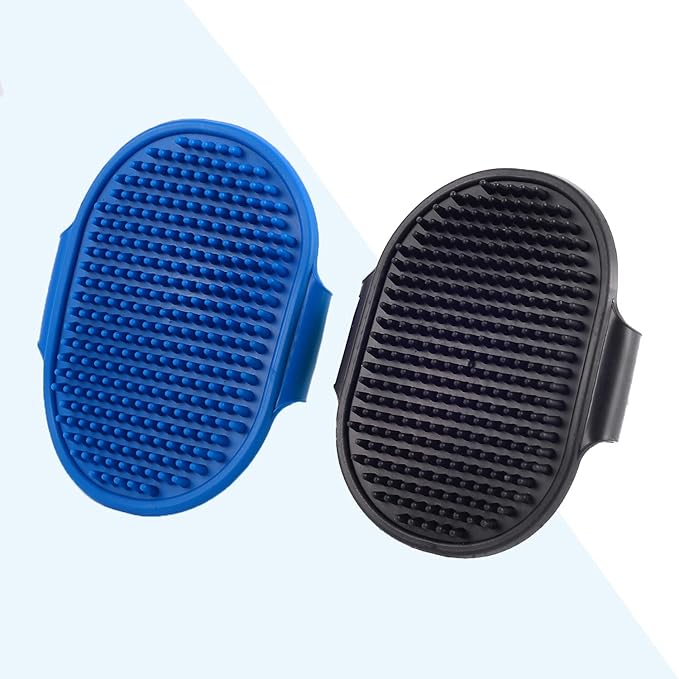 Dog Grooming Shampoo Bath Brush - 2 Pcs Soothing Massage Rubber Comb for Long & Short Haired Dogs and Cats - Blue & Black
