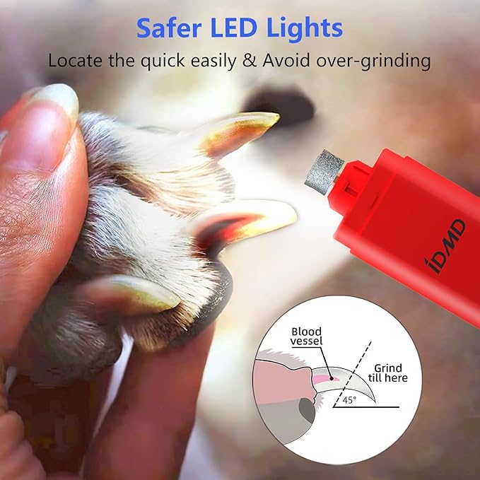 Dog Nail Grinder with Light Dog Nail Trimmers Quiet Powerful 2-Speed Rechargeable Electric Pet Nail Grinder File Toenail Clippers for Large Medium Small Dogs & Cats (Red)