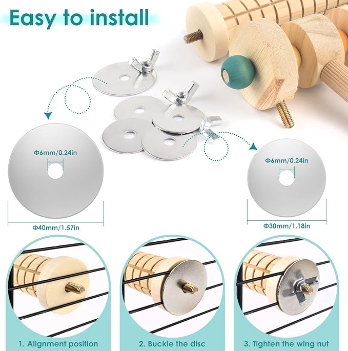 3pcs Natural Wood Bird Chewing Toys, Parrot Rotating Perch Stand, L-Shaped Perches with Chew Block, Hanging Cork Stopper Toys, Bird Cage Accessories for Parakeets Cockatiels Conures Lovebirds