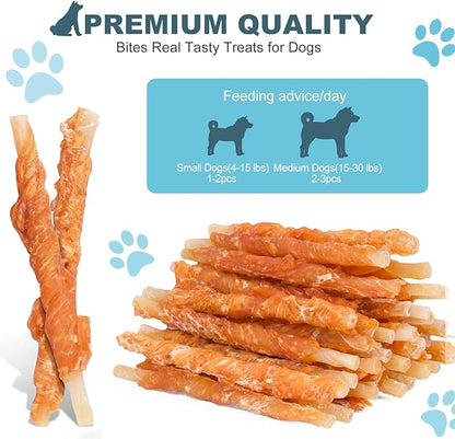 Chicken Wrapped Rawhide Sticks -Natural Dog Treats Training Rewards Nutritious Healthy Chews Pet Food Grain Free Real Meat Dried Snacks for Puppy Small Medium Dogs (5 OZ)
