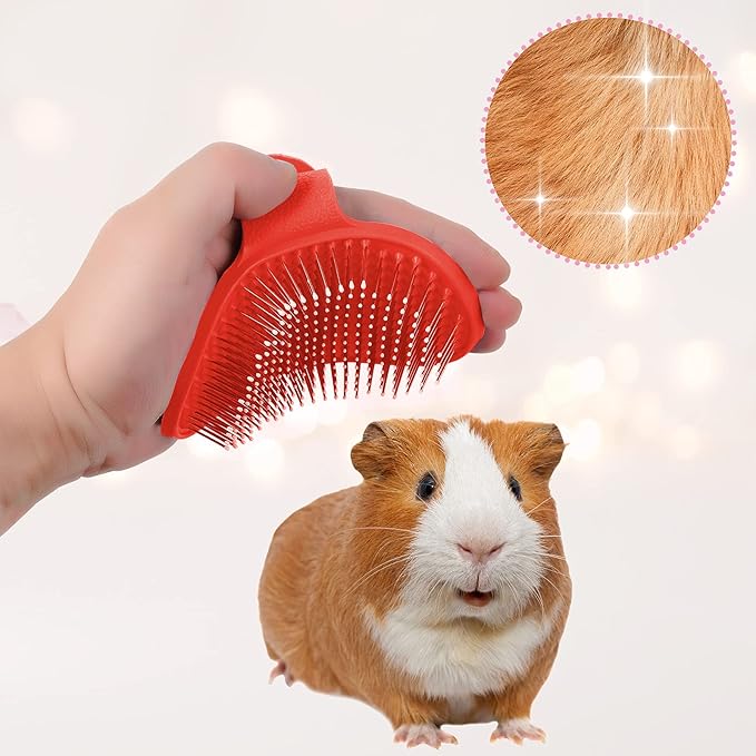 4 Pieces Bunny Grooming Kit with Rabbit Grooming Brush Pet Hair Remover Pet Nail Clipper Pet Comb Shampoo Bath Brush with Adjustable Ring Handle for Rabbit Hamster Bunny (Pink, Red)