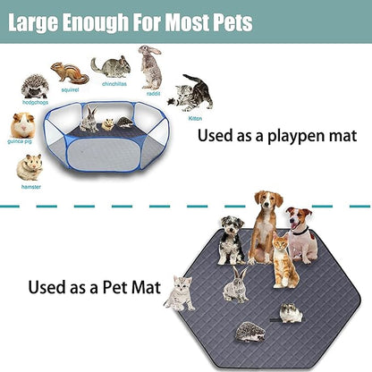Hexagon Washable Liner for Small Animal Playpen, Portable Reusable Guinea Pig Playpen Pad Hamster Cage Pee Pad Super Absorbent Indoor Waterproof Anti-Slip for Rabbit Bunny (Dark Grey -47Inch)