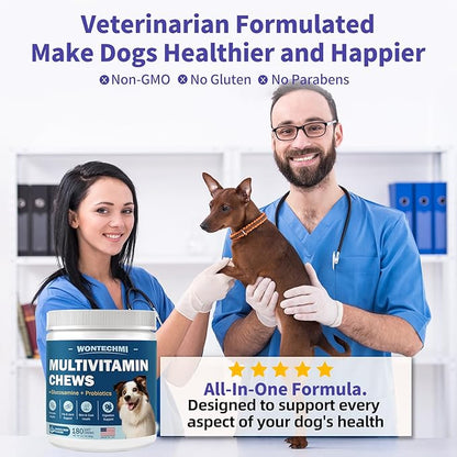 Dog Multivitamin, Glucosamine Chondroitin for Dogs, Krill Oil, Probiotics, Dog Vitamins and Supplements for Heart, Hip & Joints, Immune Health, Digestion, Skin, Coat (180 Chews, Wagyu Beef)