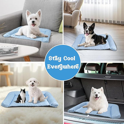 Dog Cooling Mat - Thicken Ultra-Comfortable & Machine Washable, Foldable Design Cooling Mat for Dogs, Crates & Indoor Use | Supports up to 45 lbs (Blue, L 32''*20'')