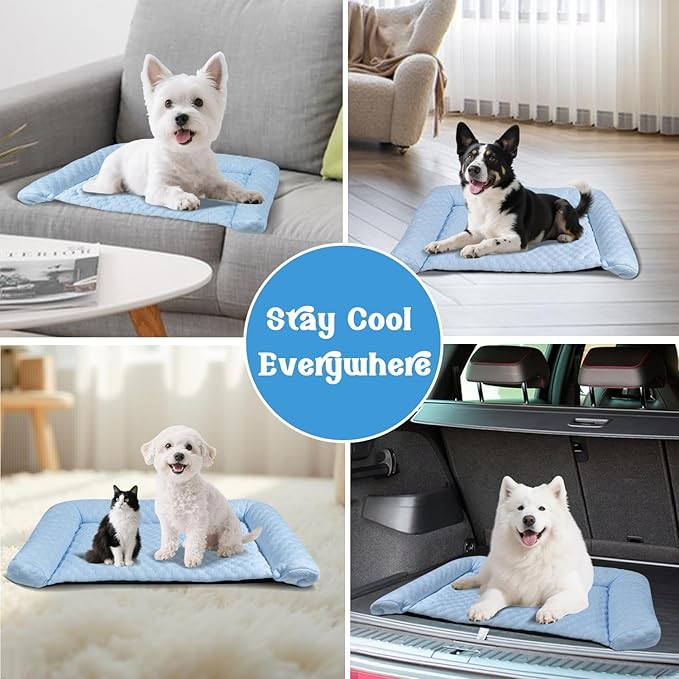 Dog Cooling Mat - Thicken Self-Cooling Pad for Small Dog & Cat, Ultra-Comfortable & Machine Washable | Foldable Design Cooling Mat for Dogs, Crates & Indoor Use (Blue, 24''*14'')