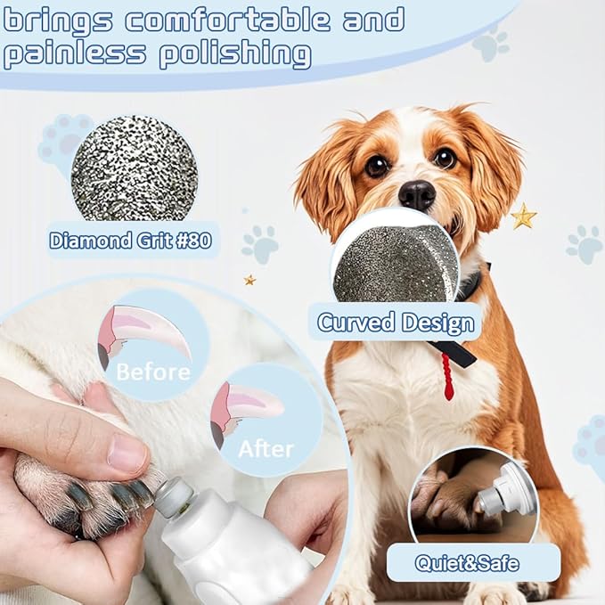 Dog Nail Grinder Wheels Head Bits 2PCS, Diamond Grinding Wheels Compatible for Casfuy, LOPSIC, YABIFE, LuckyTail, boomki, and Most Brands