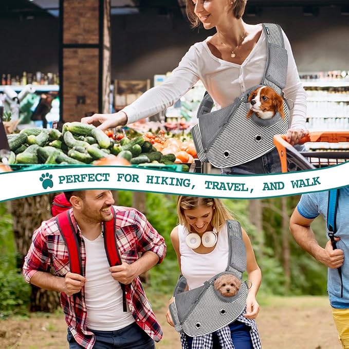 PetAmi Dog Sling Carrier for Small Dogs, Puppy Carrier Sling Purse, Dog Bags For Traveling, Carrying Bag to Wear Medium Cat, Adjustable Crossbody Pet Travel Poop Bag Dispenser, Max 5 lbs, Stripe Black