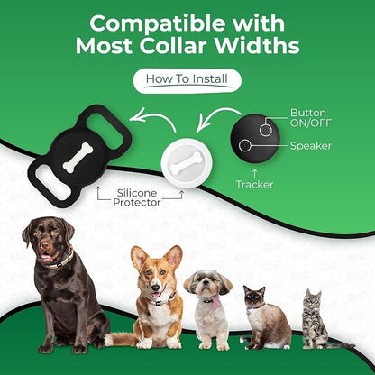 Dog Tracker, Pet Location Tracker with Collar Holder, Dog Tracking Device No Monthly Fee MFi Certificated, Works with Find My (iOS Only) - Black Case