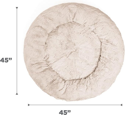 Best Friends by Sheri Original Calming Donut Dog and Cat Bed, Lux Faux Fur, Oyster, XL (45in x 45in) - Anxiety Relief for Pets Up to 150 lbs