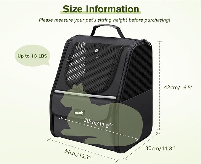 Pecute Cat Backpack Carrier, Small Dog Backpack Carrier, Pet Backpack Carrier for Cats Dogs Puppy Kitten, Cat Carrier Bag Carrying for Travel Hiking Bike Riding Walking Outdoor,Black