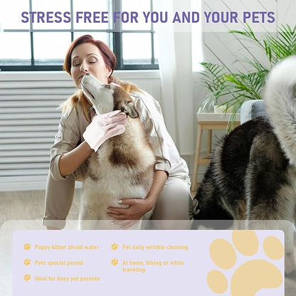 Pet Cleaning Glove Bathing Wipes for Dogs and Cats, Deodorizing No-Rinse Grooming Wipes for Paws, Body, and Butt, Perfect for Pet Dry Cleaning, Daily Care and Travel, Hypoallergenic, Unscented, 8 Pcs