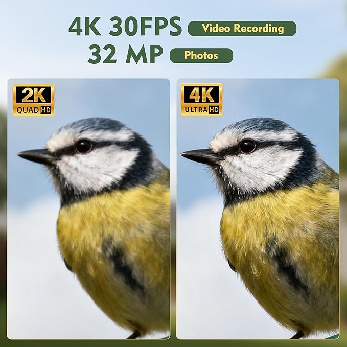 Bird Feeder with Camera, 4K UHD Video & 5G WiFi Live Stream, 32MP with AI Bird ID for 10,000+ Species, 2 Solar Powered, Birdhouse Camera for Outdoor Backyard Birdwatching Gift