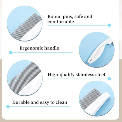 2 Pcs Dog Hair Comb Pet Grooming Combs for Flea and Tear Stain Removal Multifunctional Stainless Steel Comb Dematting Tool for Dogs and Cats Body