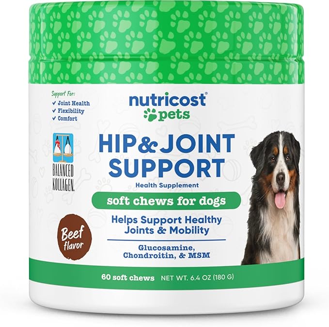 Nutricost Pets Hip & Joint Support Soft Chews for Dogs (Beef Flavored) 60 Soft Chews - Supports Healthy Joints & Mobility, NASC Certified