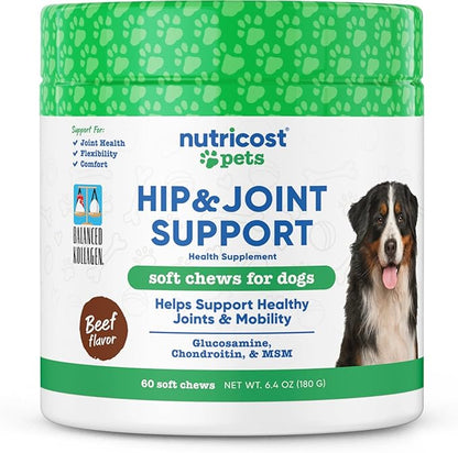Nutricost Pets Hip & Joint Support Soft Chews for Dogs (Beef Flavored) 60 Soft Chews - Supports Healthy Joints & Mobility, NASC Certified