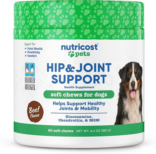 Nutricost Pets Hip & Joint Support Soft Chews for Dogs (Beef Flavored) 60 Soft Chews - Supports Healthy Joints & Mobility, NASC Certified