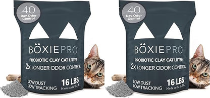 Boxie® Probiotic 40 Day Natural Odor Control Cat Litter, 16lb Clumping Clay Kitty Litter (Pack of 2)