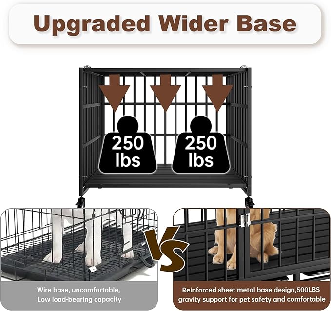 48 Inch Heavy Duty Dog Crate with Wheelsï¼_ndestructible Escape-Proof Dog Cage for Large Dogs, Extra Large XL XXL Indestructible Dog Crate with Removable Tray.