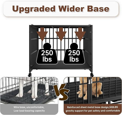 38 Inch Heavy Duty Dog Crate with Wheelsï¼_ndestructible Escape-Proof Dog Cage for Large Dogs, Extra Large XL XXL Indestructible Dog Crate with Removable Tray.