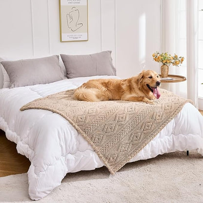 Qeils Jacquard Dog Blankets for Large Dogs, Cozy Calming Pet Blanket Washable for Couch Protection, 280GSM Coral Fleece Plush Fluffy Throw Blanket, Taupe Boho, 50x60IN