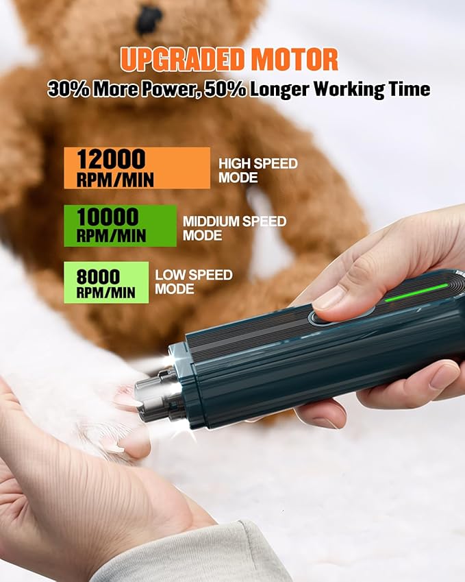 Super Powerful Dog Nail Trimmers, Dog Nail Clipper and Dog Nail Grinder Combo, Ultra Quiet, 3 Speeds, 4 Bright Lights, with Travel Lock, for Small, Meddium and Large Dogs, Cats, Small Animals