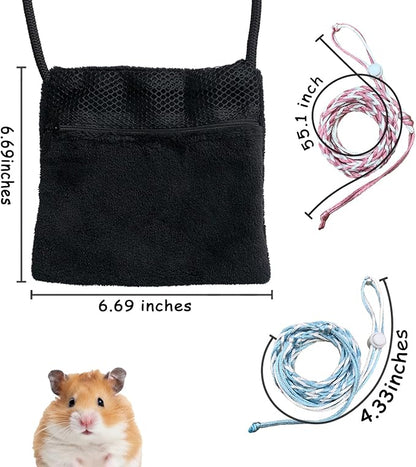 2 Pics Sugar Glider Pouch and 2 Pics Hamster Leash Small Animal Carry Pouch with Adjustable  Cozy & Portable Habitat for Small Pets (Hamsters, Rat, Marmosets, Squirrels)
