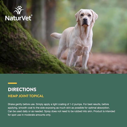 NaturVet Hemp Joint Topical Spray with Ginger for Dogs, 6oz Liquid, Made in The USA
