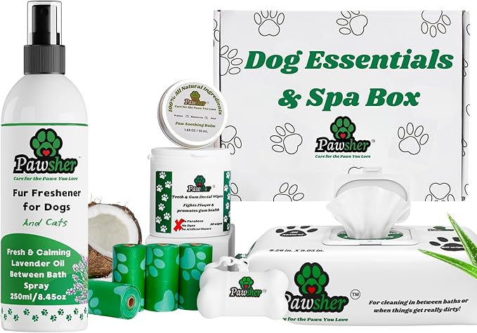 Dog Essentials Refreshing Bundle | Dog Wipes for Cleaning & Deodorizing | Paw & Nose Balm | Teeth Cleaning Wipes | Dog Spray & Deodorizer Perfume | Refreshing & Calming Lavender Scent