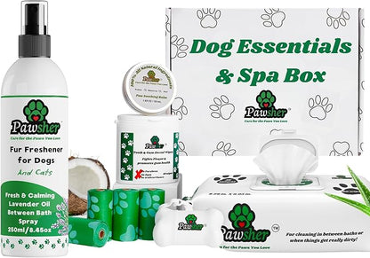 Dog Essentials Refreshing Bundle | Dog Wipes for Cleaning & Deodorizing | Paw & Nose Balm | Teeth Cleaning Wipes | Dog Spray & Deodorizer Perfume | Refreshing & Calming Lavender Scent