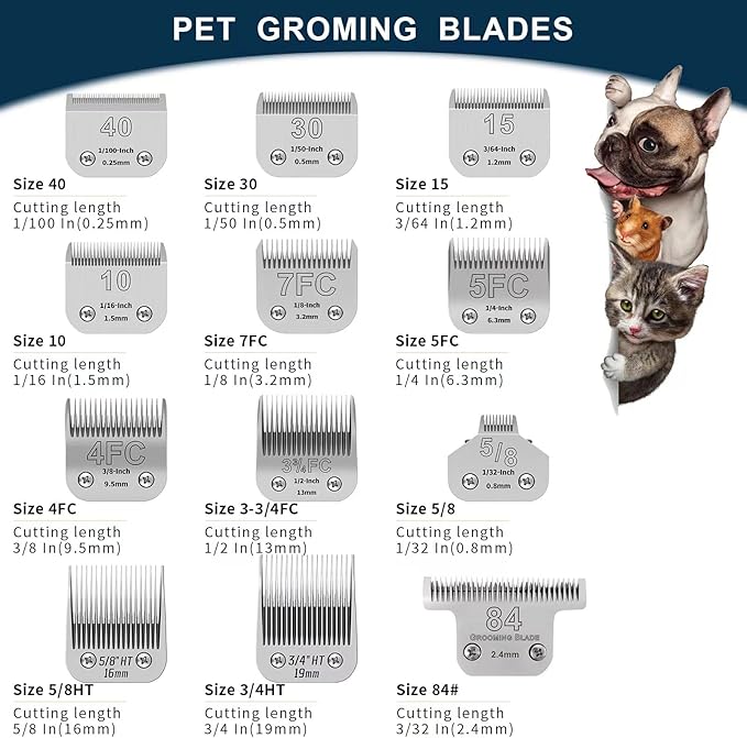 7FC Pet Dog Grooming Detachable Ceramic Blades,Compatible with Andis,Oster A5,Wahl KM10 Clippers,Cut Length 1/8"(3.2mm) -2 PCS