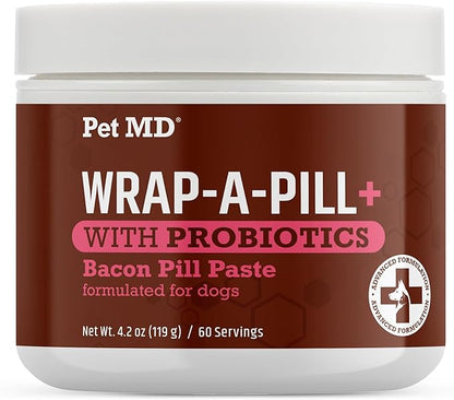 Pet MD Wrap-A-Pill with Dog Probiotics - Pill Wrap for Dogs Medicine - Easy-to-Use Paste to Hide Capsules, Create Pockets and Pill Treats for Dogs - Bacon (4.2oz)