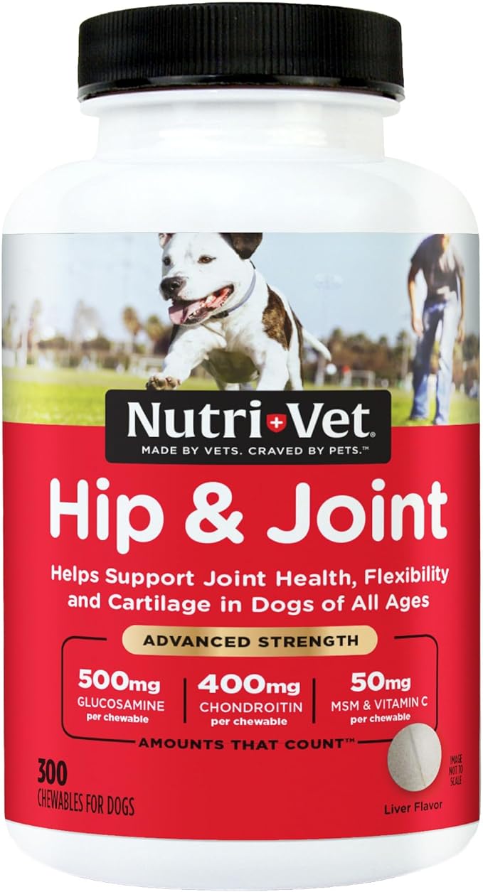 Nutri-Vet Advanced Strength Hip & Joint Supplement for Dogs, Puppy Supplements, Dog Joint Supplement, Contains 500mg of Glucosamine, 400mg of Chondroitin, 50mg of MSM, Puppy Essentials, 300 Tablets