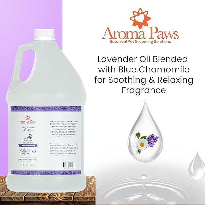 Dog Shampoo and Conditioner - Aromatic Tearless Shampoo for Cleansing, Grooming, and Conditioning - Moisturizing Shampoo for Dogs and Puppies - Lavender Chamomile, 1 Gallon