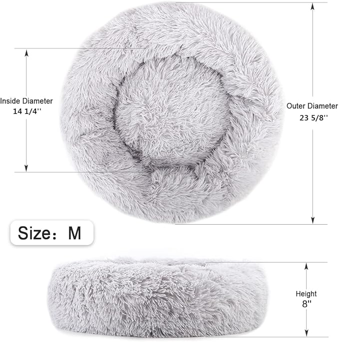 NOYAL Calming Donut Dog Bed for Small to Medium Dogs & Cats - Plush Faux Fur Anti-Anxiety Pet Bed with Machine Washable Cover & Non-Slip Base