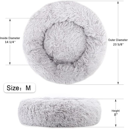 NOYAL Calming Donut Dog Bed for Small to Medium Dogs & Cats - Plush Faux Fur Anti-Anxiety Pet Bed with Machine Washable Cover & Non-Slip Base