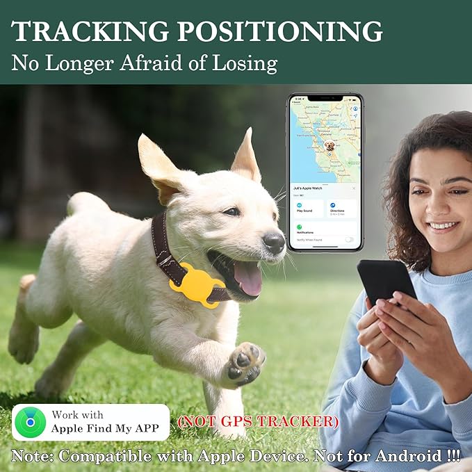 Dog Location Tracker, Waterproof Pet Tracker, MFi Certificated Tracking Device, Bluetooth with Collar Holder, No Monthly Fee, Works with Find My, Not GPS Tracker (iOS Only) (Orange)