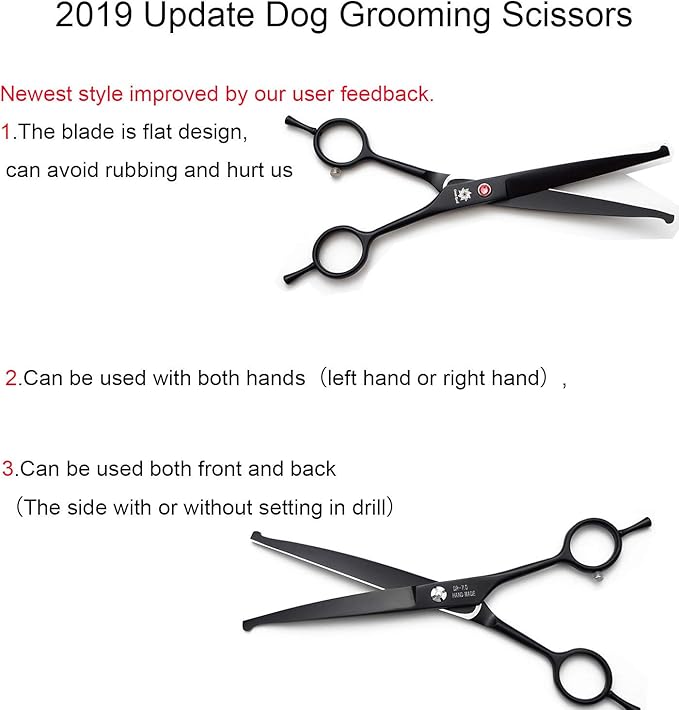 Dream Reach 7.0 Inches Professional Pet Cat Dog Grooming Shears Scissors, Straight, Curved, Thinning/Blending/Chunking Scissors Kit (Upwrap Cutting)