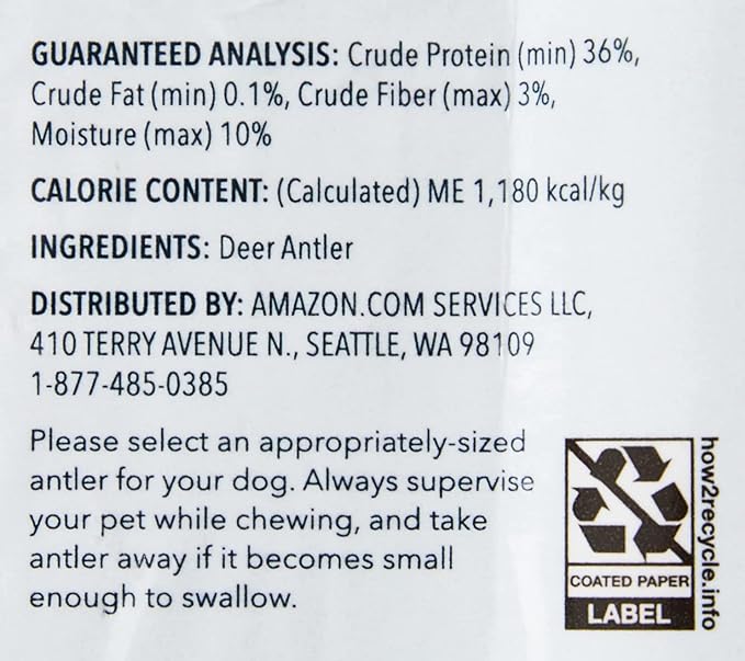 Amazon Brand  Wag Dog Deer Antler Chew, Naturally Shed. Whole, Small (Best for Dogs Under 15 lbs) 45.5 inches (Pack of 4)