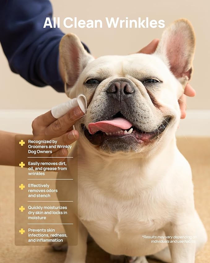 HICC PET Wrinkle Wipes for Dogs, 100 Count, Hypoallergenic Dog Wipes, Wrinkle Wipes French Bulldog, Deep Cleaning & Deodorizing, Dog Wipes for Grooming Faces, Paws & Butts