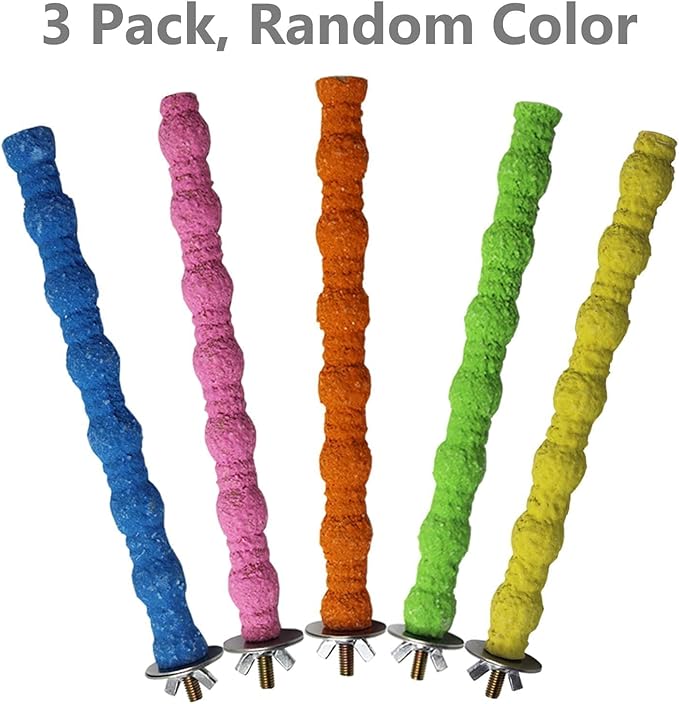 kathson Bird Perch Parrot Stand Cage Accessories Natural Wooden Stick Paw Grinding Rough-surfaced Chew Toy for Cockatiels,Cockatoo,Lorikeet,Conure,Parakeet 3 Pack (Random Color,7.9inch)