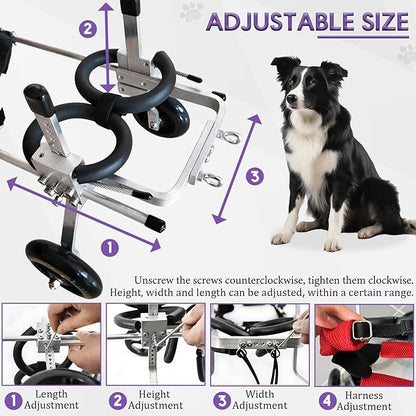 Dog Wheelchair for Back Legs Large Dog Carts with Wheels Adjustable Wheelchair for Dogs with Disabled Hind Legs Walking, with 4PCS Rear Leg Protection Pads (L)