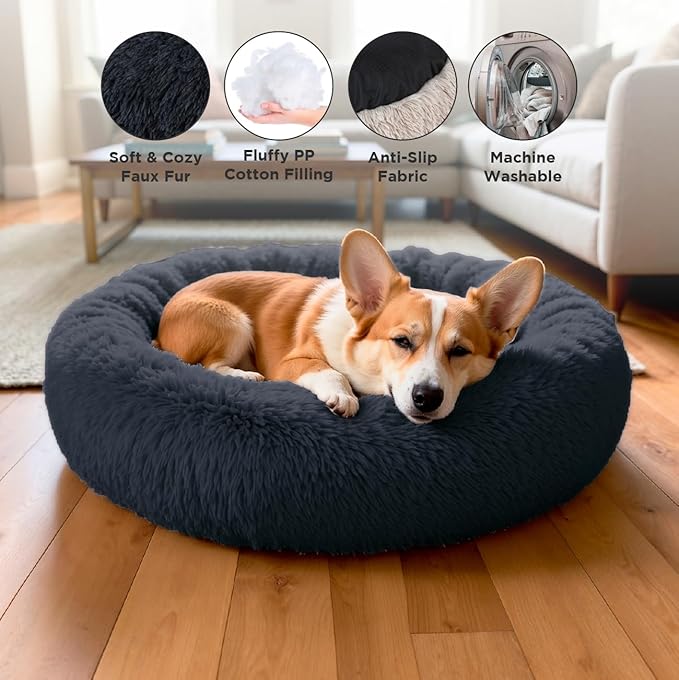 Donut Dog Bed + Removable Cooling mat, Calming Dog Bed Washable Ideal for Small to Large Dogs and Cats & Round Dog Bed, Multiple Sizes (Blue, Combo Medium (30" L x 30" W x 8" Th))