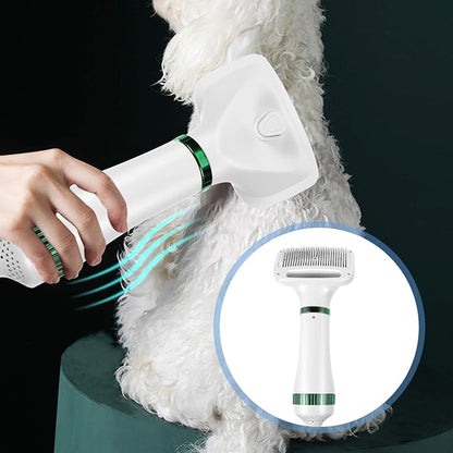 2 in 1 Dog Hair Dryer Comb Pet Hair Dryer with Slicker, Professional Home Grooming Dryer Brush Furry Drying Blower for Small Large Cat Dog White, 3 Temperature Settings