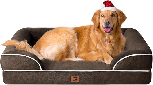 EHEYCIGA Orthopedic Dog Beds for Extra Large Dogs, Waterproof Memory Foam XL Dog Bed with Sides, Non-Slip Bottom and Egg-Crate Foam Big Dog Couch Bed with Washable Removable Cover, Brown
