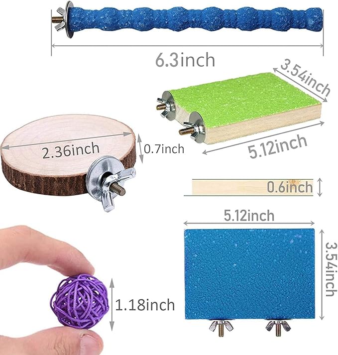 Hamiledyi Bird Perch Stand, 12PCS Wood Parrot Perch Stand Platform, Paw Grinding Rough-surfaced Parakeet Cage Accessories Exercise Toy for Budgies Conure Cockatiel Hamster (Random Color)