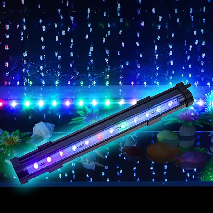 PULACO 2W Aquarium Fish Tank Air Stone with Automatic Color Changing LED Light (Length -10" for Small Fish Tank) for Aquarium Air Pump