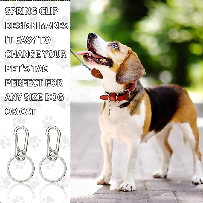 Dog Tag Clip for Collar 2 Pcs,Dog Tag Holder for Pet Collar, Secure Dog Tag Ring, Micro Carabiner, Pet Tag Clip - Stainless Steel, Dog Tag Holder Silvery