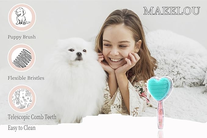 Heart-Shaped Puppy Brush ï¼ Soft Dog Brush - Gentle Grooming Brush for Small Dogs, Perfect for Yorkie, Shih Tzu, Maltipoo ï¼_og Hair Remover Brush (Fluorescent color)
