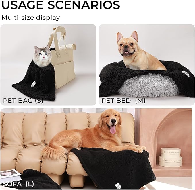 1 Pack 3 Calming Blankets Fluffy Premium Fleece Pet Blanket Soft Sherpa Throw for Dog Puppy Cat Black Small (23_16'')