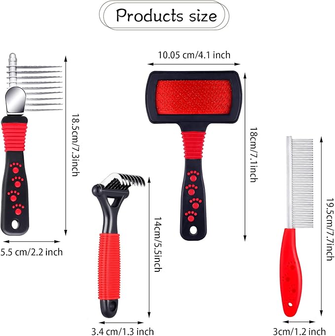 4 Pieces Pet Grooming Kit - Dematting Combs, Slicker Brush, and Steel Comb for Removing Knots and Hair from Dogs, Cats, and Poodles